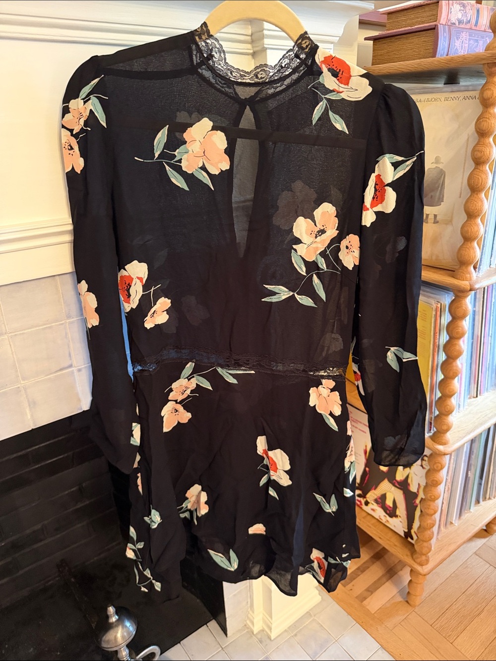 Reformation Black Floral Lace-Trim Mini Dress